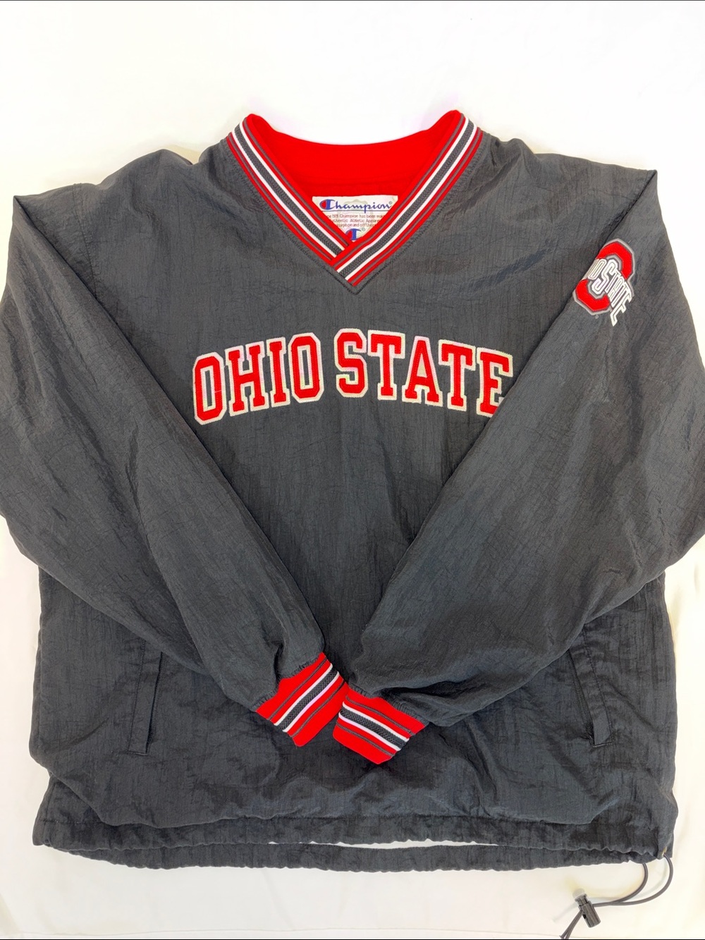 VTG Champion Ohio State Buckeyes Nylon V-Neck Windbreaker Pullover L